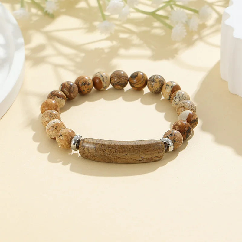 1pc Healing Handmade Stone Bracelet Turquoise Natural Malachite Gemstone Crystal Rough Bracelet Body Energy Yoga