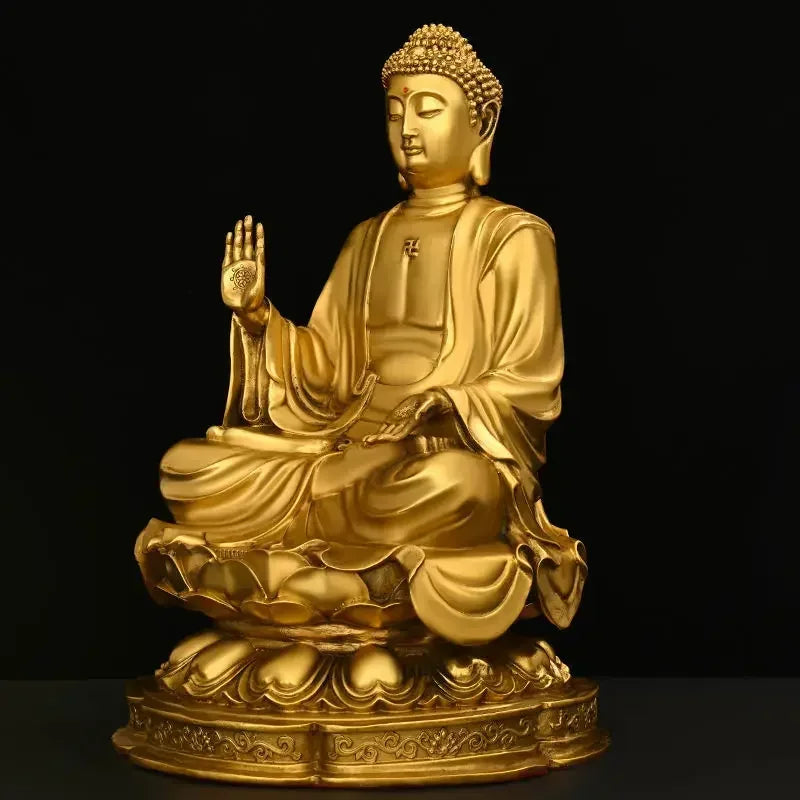 Feng Shui Copper Shakyamuni Buddha Ornaments Sitting Lotus Flower Home Hall for The Statues