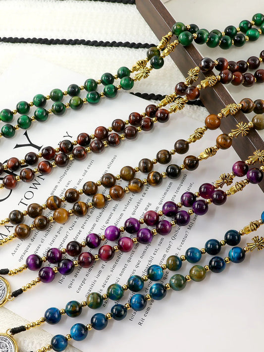 2026 new 1PCS handmade combination multi-color retro natural stone religious cross necklace jewelry suitable for various occasio