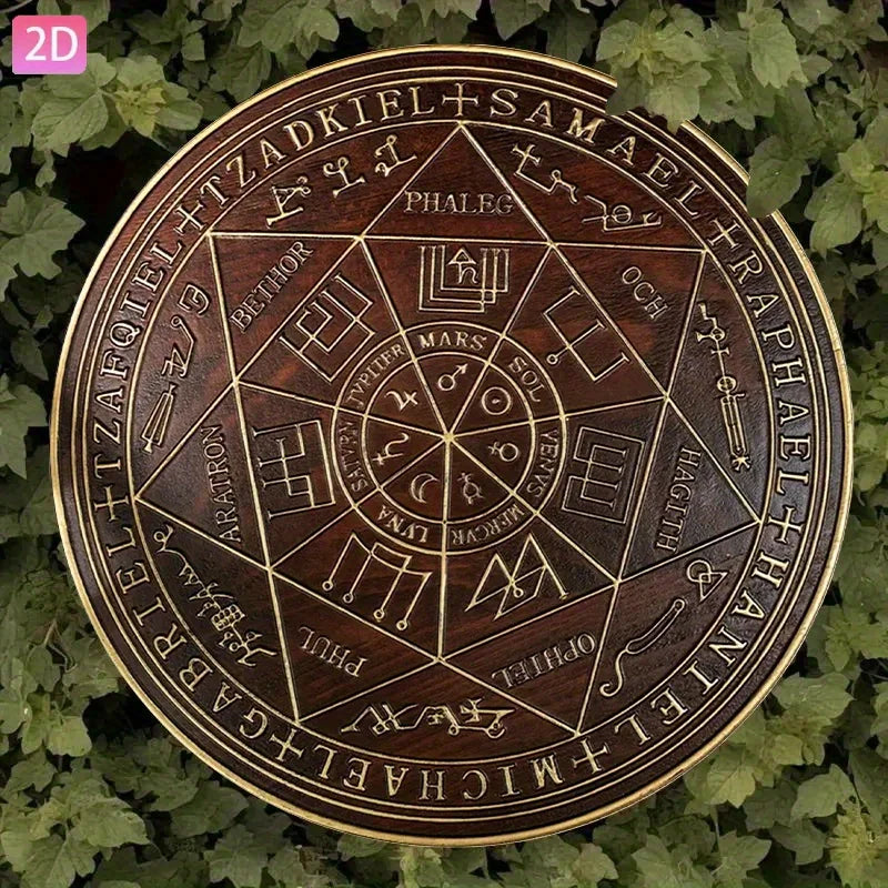 Heavy Metal Archangel Michael Seal Amulet - 2D Flat Wall Decor for Home Protection, Handmade Hebrew Aramaic Evil Eye Talisman