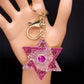 Hexagram Star of David Blessing  Keychain for Women Men Pink Rhinestone Gold Color Jewish Key Chains Jewelry chaveiro K9646S01