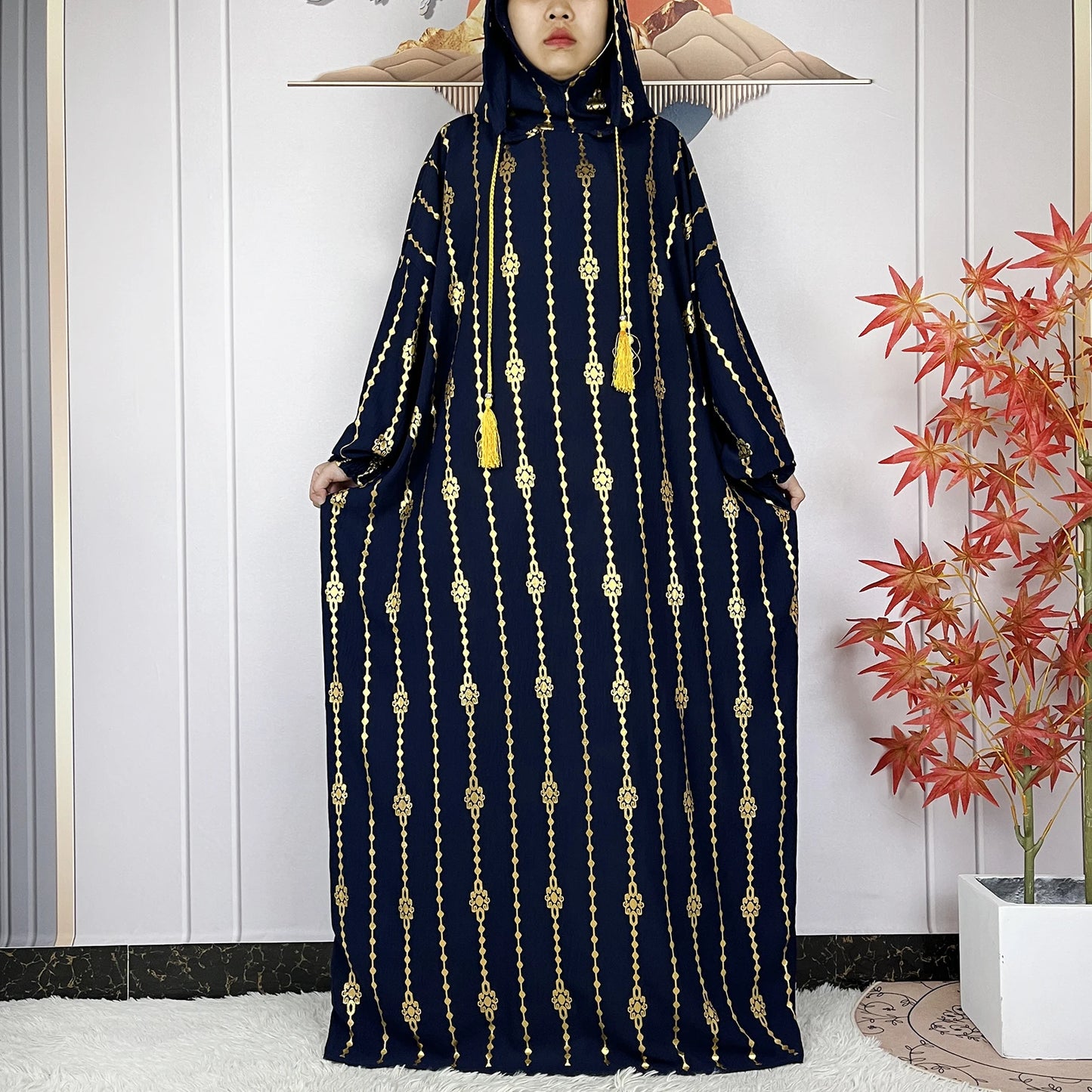 2024 New Muslim Long Sleeve Abaya Women Ramadan Prayer Clothes Turkey Middle East Femme Robe Loose African Dress Two-Hat Abaya