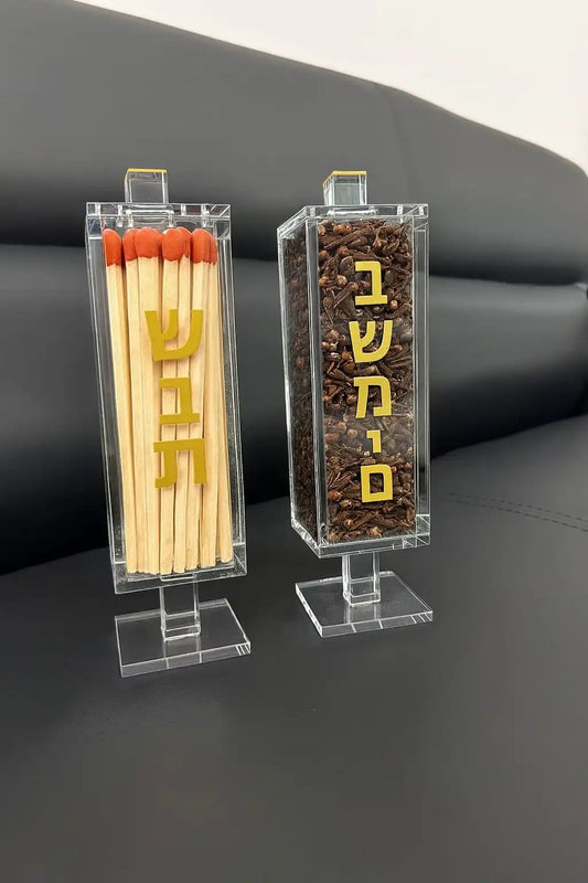 Transparent Acrylic Judaica Shabbat Match Box with Magnetic Lid Lucite Besamim Holder Box with Gold Logo Desktop Decor Gift