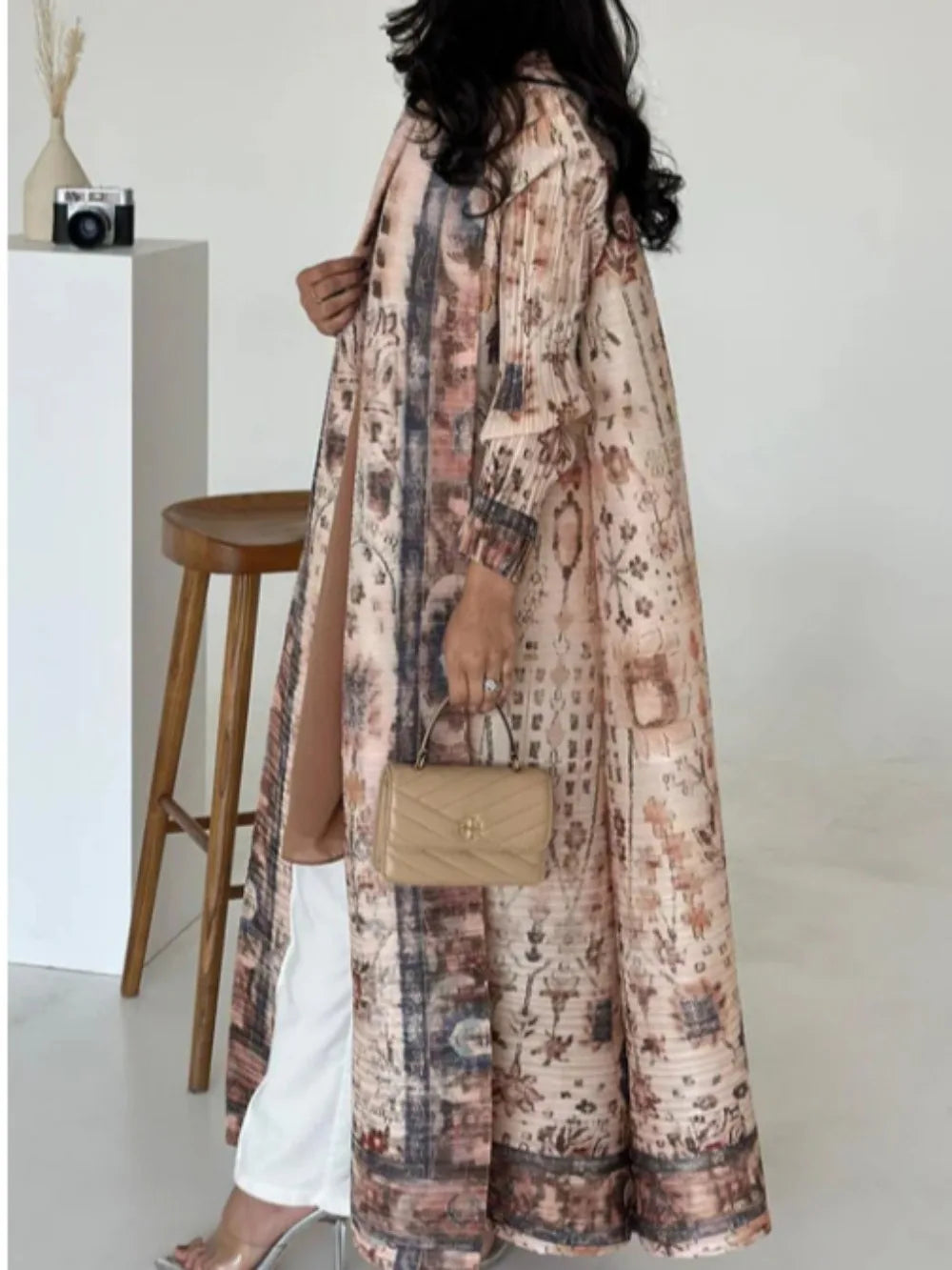 Muslim Pleated Abaya Stretch Open Dress Dress Women Eid Maxi Caftan Cardigan Robe Print Dubai Kaftan Islam Vestidos Jalabiya