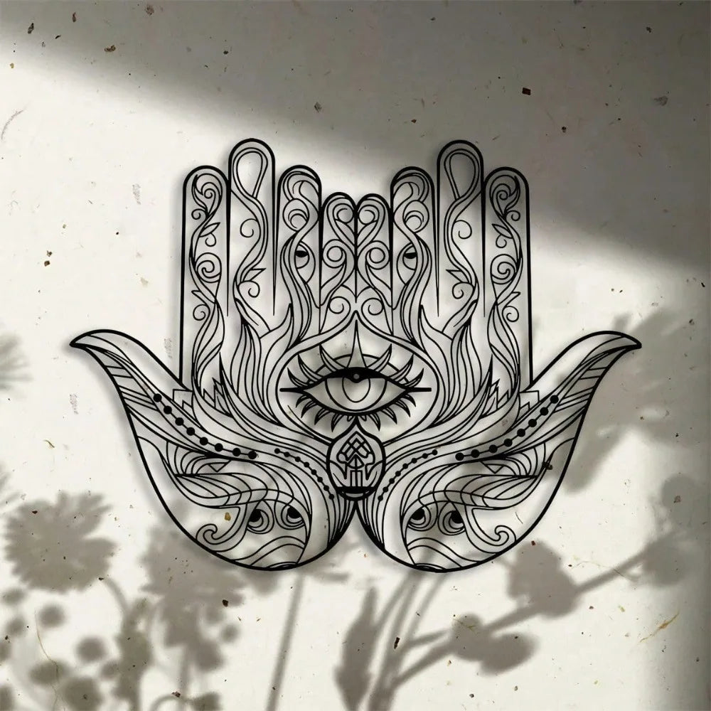 Hamsa Hand Wall Decor Metal Sculpture Evil Eye Spiritual Art Deco Rustproof Home