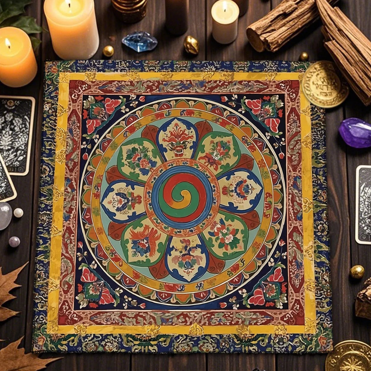 Floral And Sun Tarot Card Tablecloth Altar Cloth Flower Life Spread Tarot Reading Cloth Spiritual Oracle Card Pad