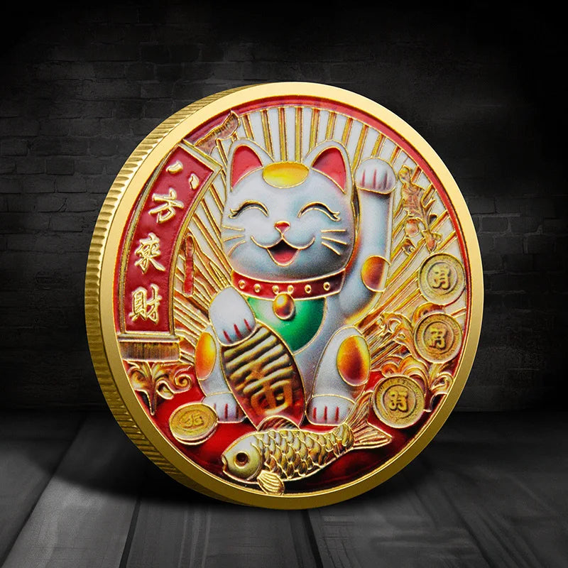 Cat Lucky Souvenir Coin Medal Lucky Money Treasure Metal Colored Commemorative Lucky Collection Coin