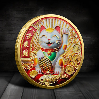 Cat Lucky Souvenir Coin Medal Lucky Money Treasure Metal Colored Commemorative Lucky Collection Coin