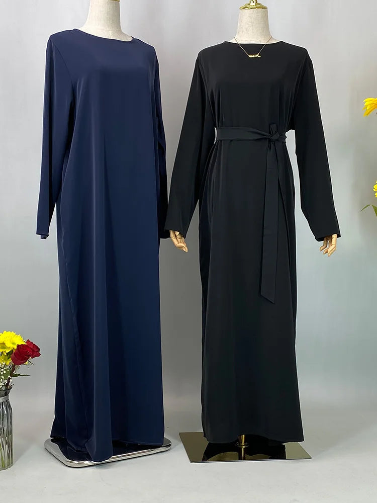 Hot Selle Muslim Woman Abaya With Pockets Islamic Casual And Simple Long Dresses Moroccan Caftan Woman Dubai Abaya Ramadan Black