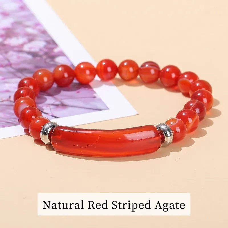 JD Natural Stone Tiger Eye Amethyst Rectangle Bar Charm Bracelet Women Men Healing Stone Powder Crystal Rough Chakra Jewelry