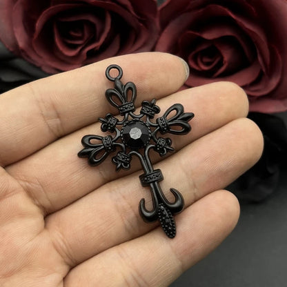 5pcs Ornate Black Gothic Cross Pendant Crystal Cross Pendant Designer Charms Fit Jewelry Making DIY Handmade Jewelry Findings