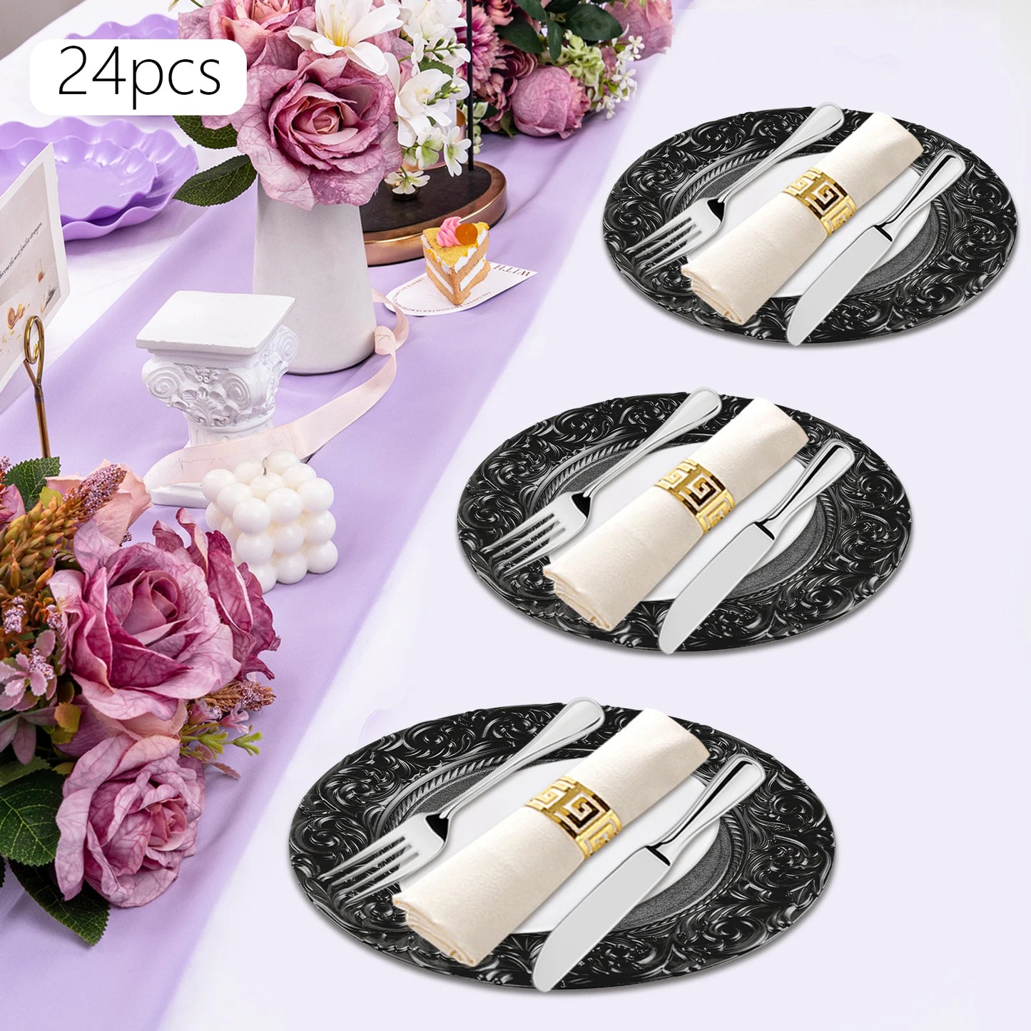 Plates Set Round Plates Reusable Plates Charger Plates 24 Packed Western Dim Sum Plates Silver Green Gold Black