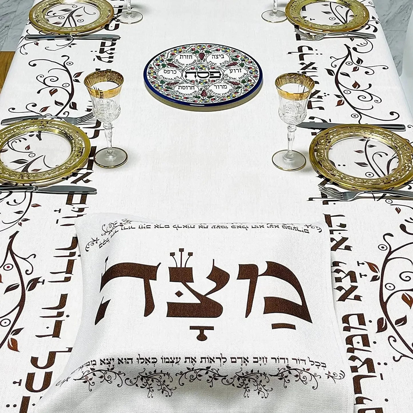 Happy Passover Waterproof Tablecloth for Table Decor Pesach Seder Jewish Hebrew Rectangle Table Cloth Kitchen Dining Table Decor