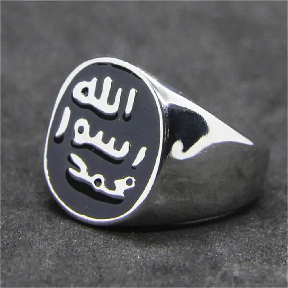 New Islam Muslim Prophet Muhammad Solid Ring 316L Stainless Steel Jewelry Islam Allah Messenger Man Ring Size 7-13