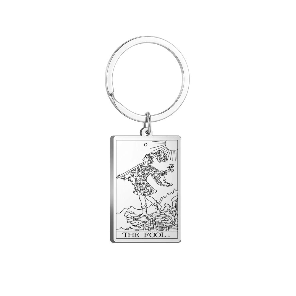 Dawapara Tarot Cards Keychains Stainless Steel Vintage Amulet Good Luck The Major Arcana Keyring Wiccan Jewelry