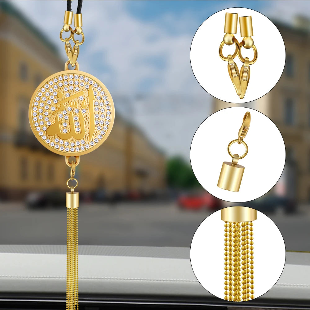 Car Hanging Pendent Arabic Muslim Islamic God Allah Badges Logo Auto Interior Rearview Mirror Ornaments Decoraction Accessories