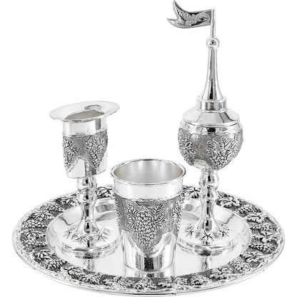 4 Pcs Shabbat Havdalah Set Grape Theme Wine Goblet Kiddush Tray Candle Holder Besamim Spice Box for the End of the Sabbath