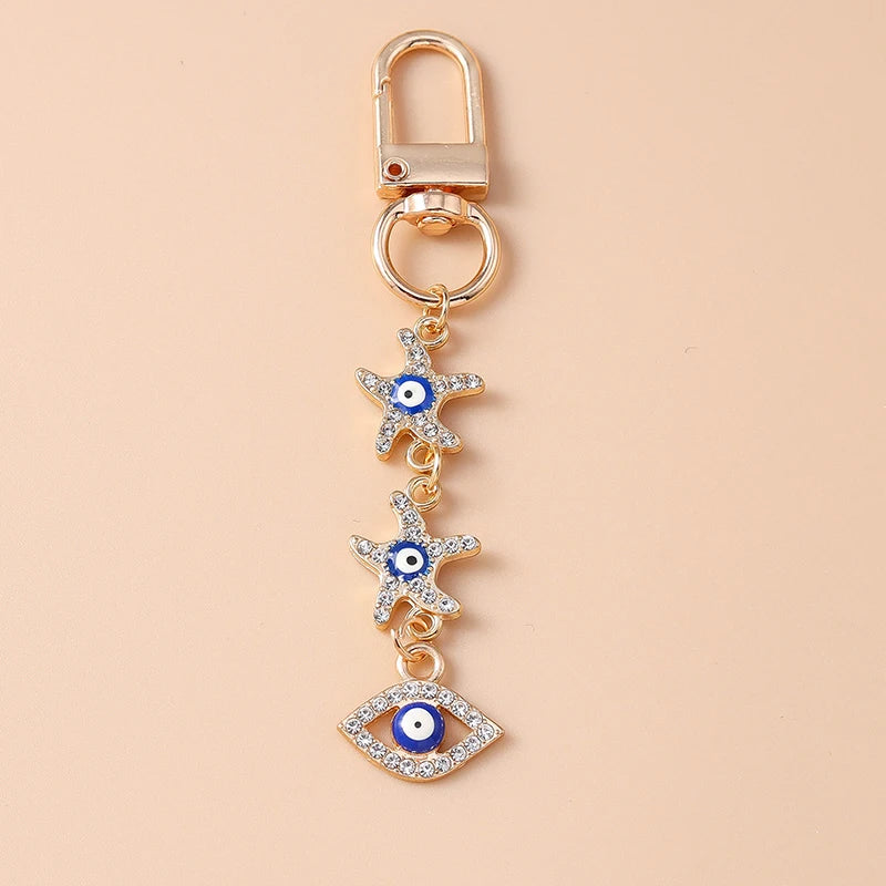 Retro Alloy Turkish Lucky  Evil Eyes Keychain Hamsa Hand Key Ring Pendant for Women Girls Handbag Decor DIY Jewelry Gifts