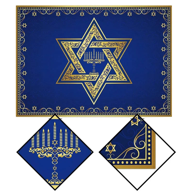 Hanukkah Rectangle Tablecloth Jewish Chanukah Star of David Table Decoration Menorah Festival Day Kitchen Dining Table Cover