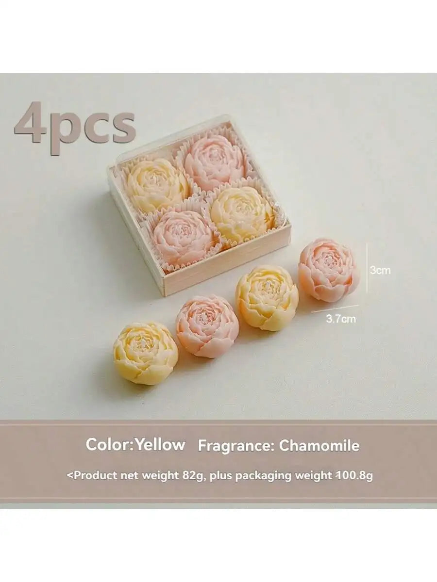 Rose Flower Shaped Soy Wax Candle Set of 4 Gift Box, Handmade Decorative Smokeless Candles for Home Decor,Birthday,Wedding Gifts