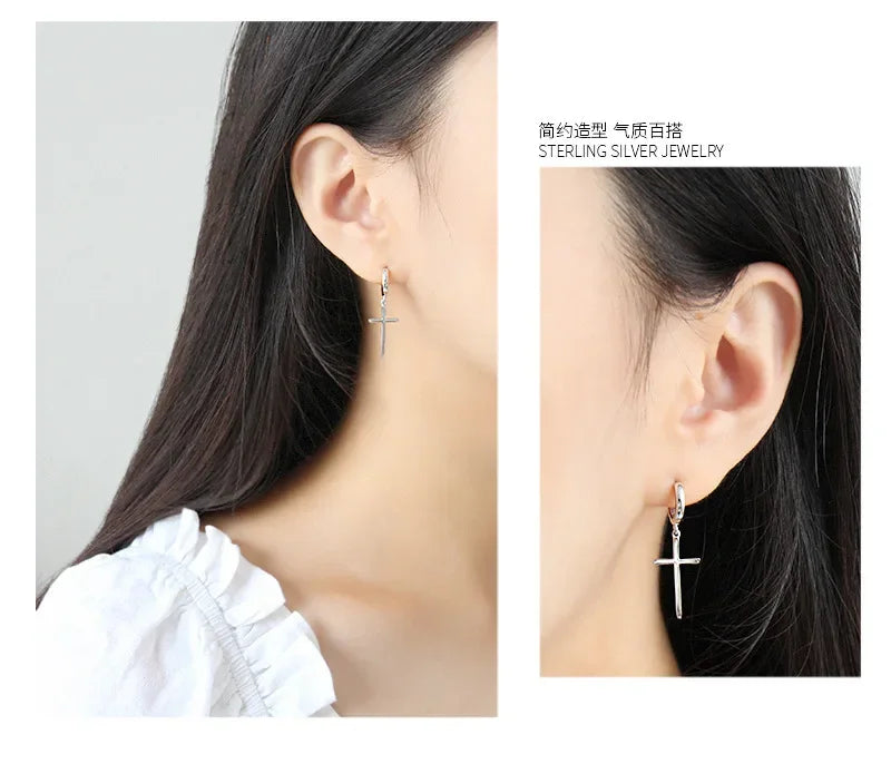 925 Sterling Silver Cross Earrings For Women Trendy Earring Jewelry Prevent Allergy Party Accessories Gift