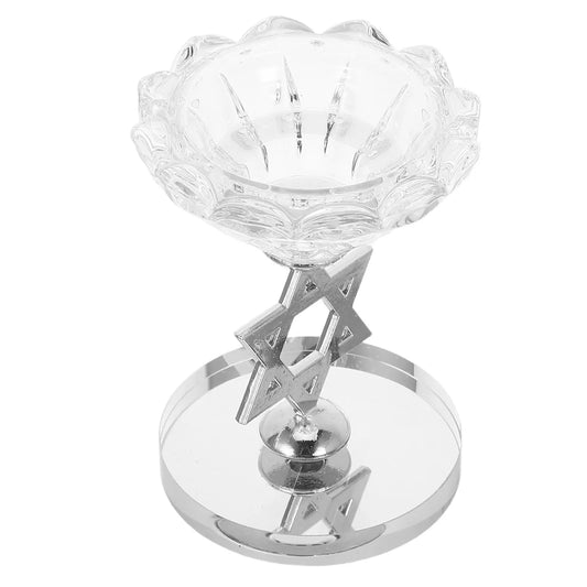 Crystal Star of David Holder Hanukkah Candlestick Decorative Tabletop Jewish Menorah Pillar Stand Centerpiece