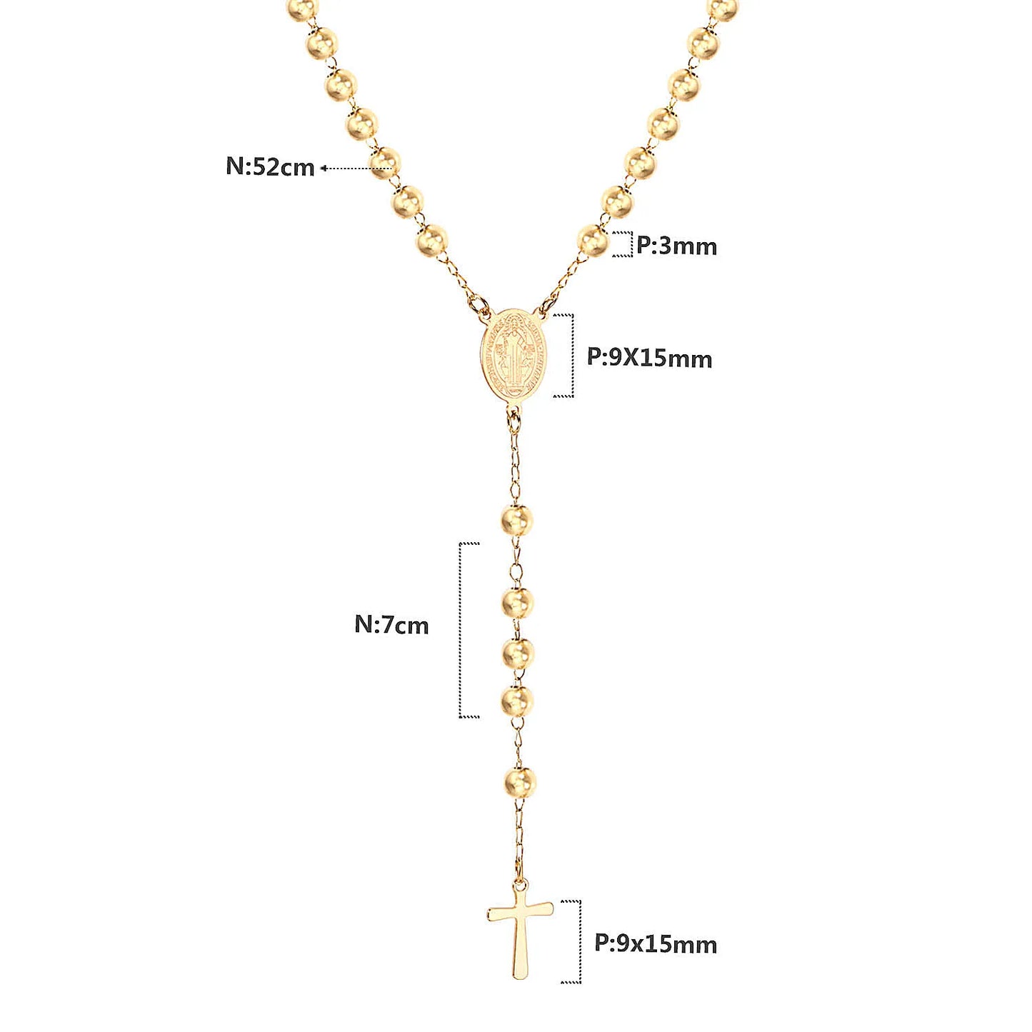 LUXUKISSKIDS Catholic Rosaries Beaded Prayer Cross Pendant Necklace Rosary Prayer Long Stainless Steel Necklaces Collier Jewelry