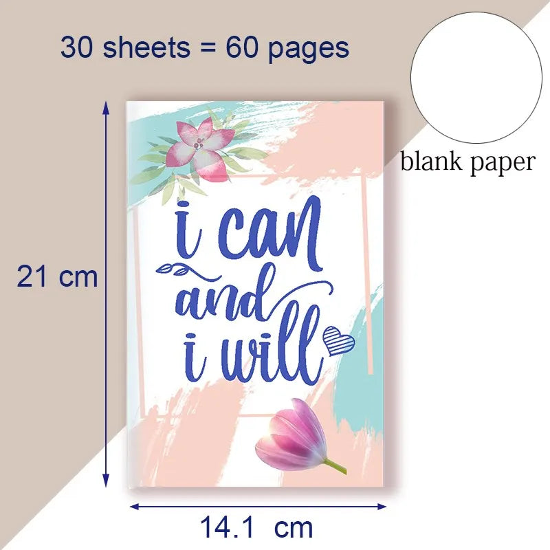 A5 Notebook Note Book Motivational Quote - I Can and I Will - Sketch Writing Blank Journal Success Notepad New Job Graduation