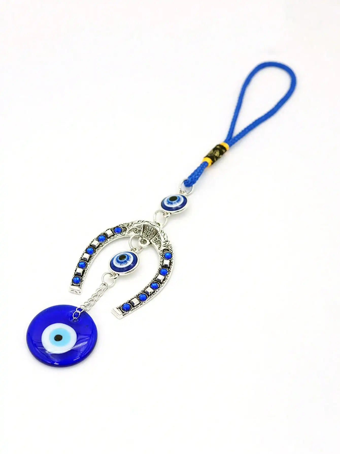 1pc Devil's Eye Horseshoe-shaped Blue Eye Rhinestone Lucky Decoration Pendant, Keychain & Car Hanger