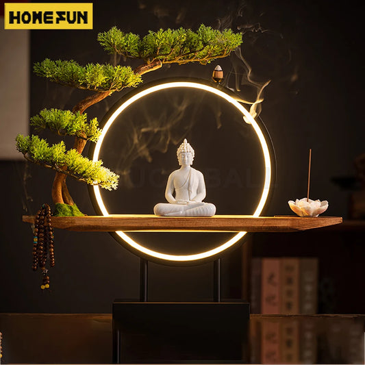 IN STOCK Sakyamuni Buddha Statue Home Large Tathagata Buddhist Statue Figure Buddha LEDRing Light Living Room Incense Porch Gift