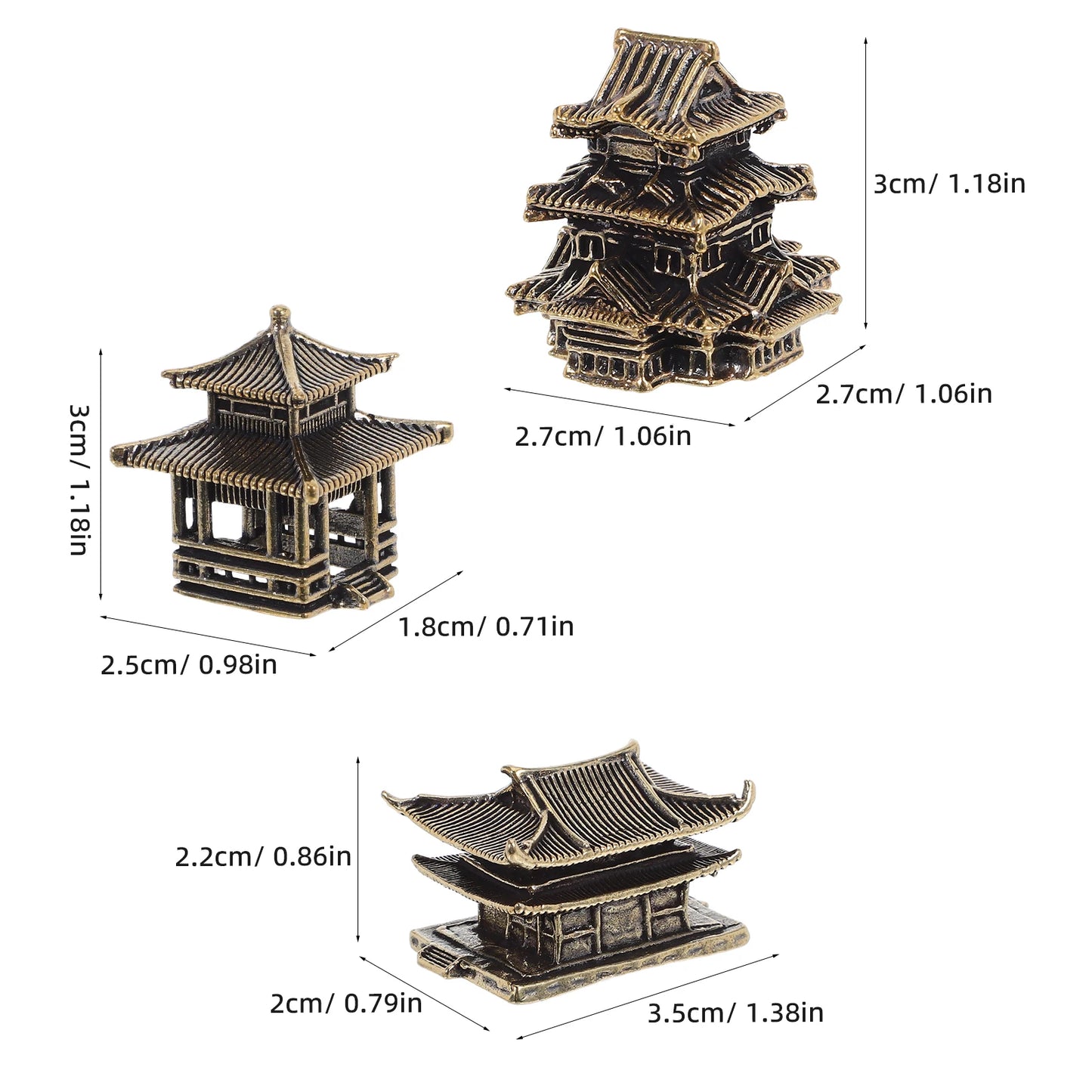 3pcs Brass Tiny Pagoda Model Zen Garden Decor Miniature Asian Ornaments For Aquarium Landscaping Japanese Style Lantern