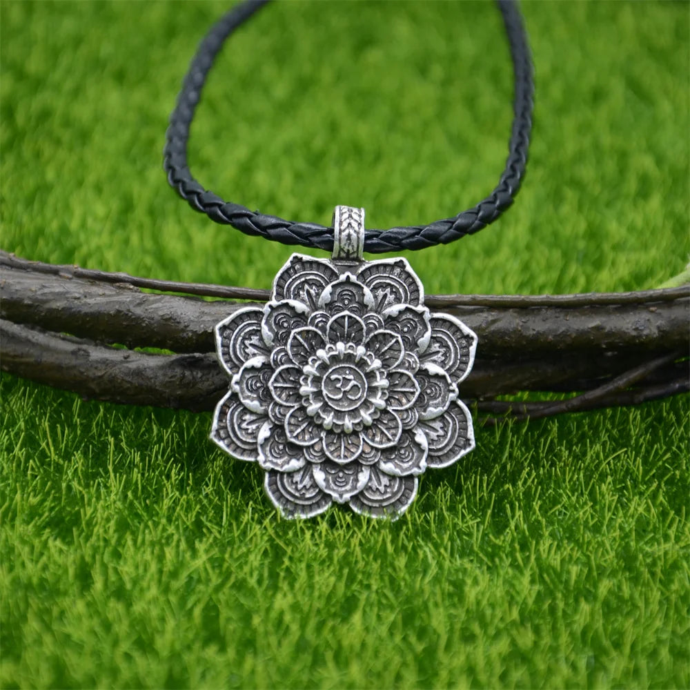 Om Yoga Lotus Flower Pendant Necklace Religious Buddha Mandala Meditation Spiritual Indian Jewelry