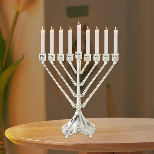 Vintage Hanukkah Menorah Zinc Alloy Branch Candelabra with 9 Arms Tabletop Ornament for Festival Celebration Chanukah Decoration
