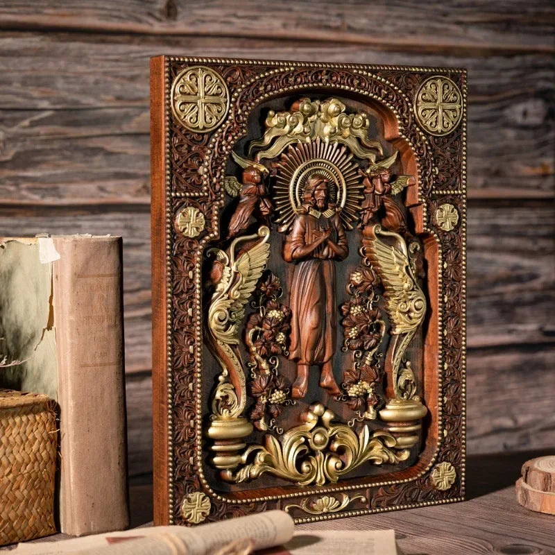 Vintage People Jesus Christ Icon of Ascension Wooden Home Living Lion Statue