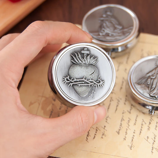 HTISOK Orthodox Catholic Reliquary Box - 5cm Silver Metal Holy Relic Case, Church Altar Decor, Easter Christmas Religious Gift