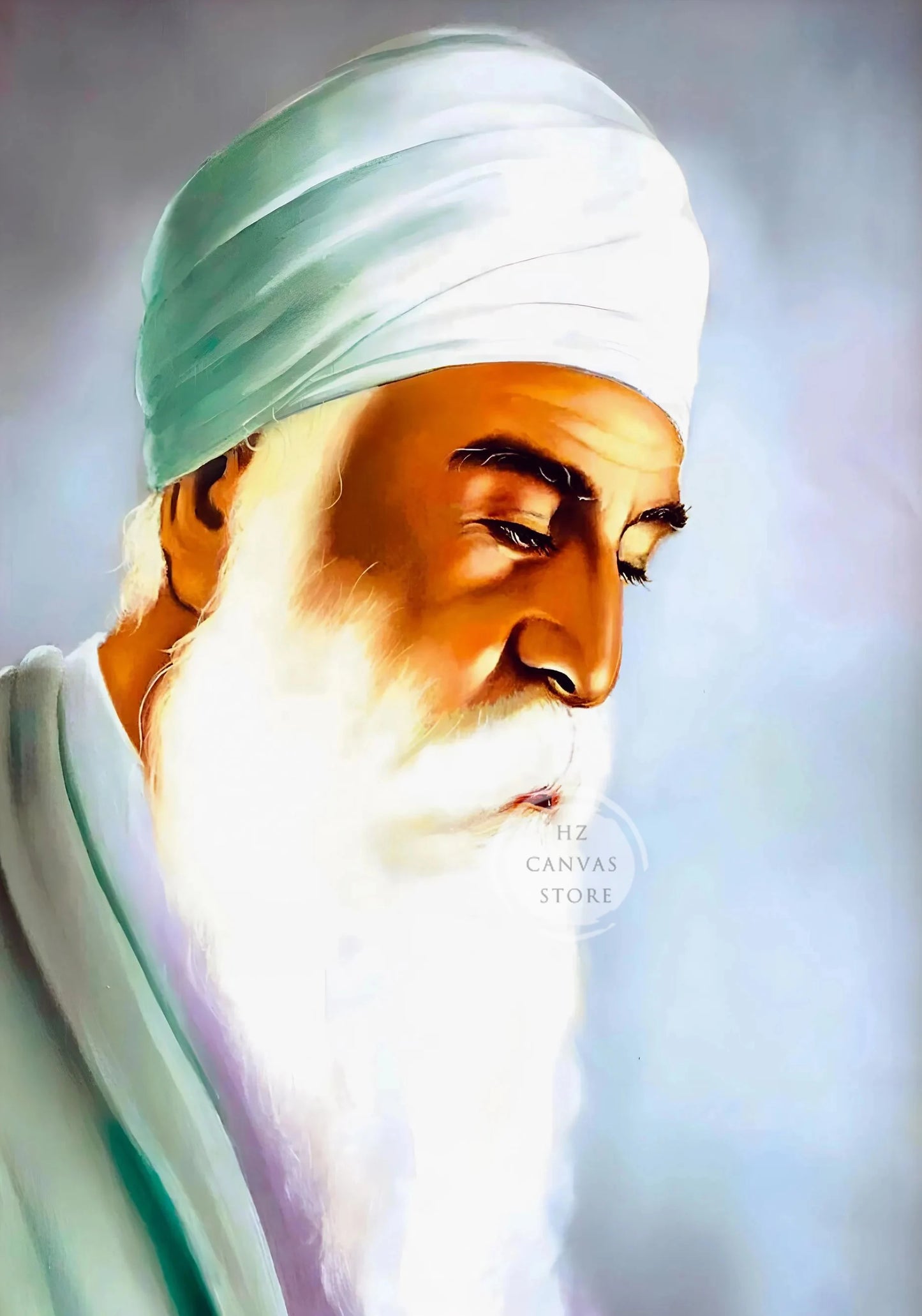 Sikh Historical Art Print of Guru Nanak Dev, Guru Ram Das, Baba Deep Singh & Maharaja Bhupinder Singh Vintage Devotional Poster
