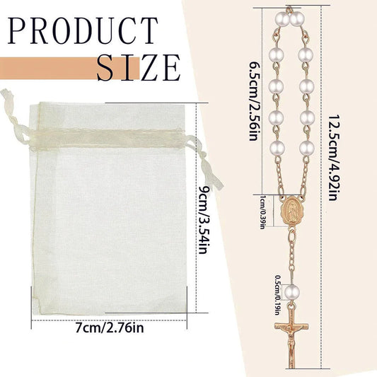 10-60 Pieces Mini Rosary Favors Baptism Favors Acrylic Rosary Beads Finger Baptism Rosaries with Organza Bags for Christening