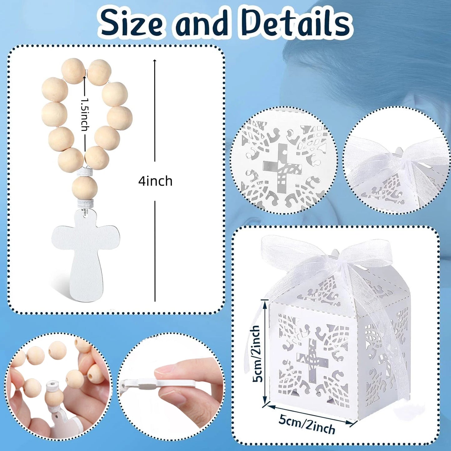 6/12/18PCS Wooden Rosary Wood Bulk Catholic with Crucifix Wooden Cross Pendant with White Mesh Bags for Baptism First Communion