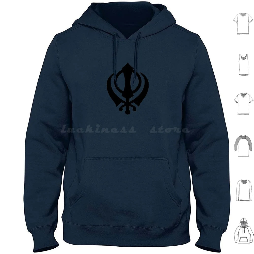 Khanda Hoodie Cotton Long Sleeve Khanda Sikhi Sikh Sikhism Religion Religious Punjab Punjabi Singh Kaur Sikh Symbol