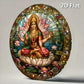 A statue of an Indian goddess sitting on a lotus throne sign,serene and sacred image,ideal spiritual space decoration,room décor