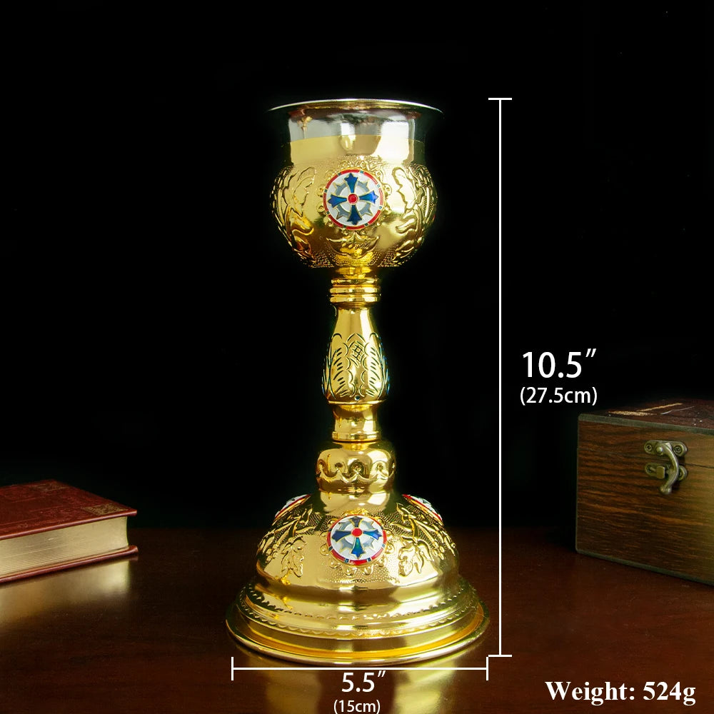 HTISOK Christian Chalice Church Ceremonial Supplies Alloy Metal Holy Cups Exquisitely Carved Holy Water Spoons And Cups