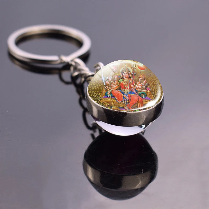 Hinduism Keychains Glass Ball Pendant Ganesha Lakshmi Shiva Goddess of Wealth Key Chains Amulet Indian Buddhist Jewelry