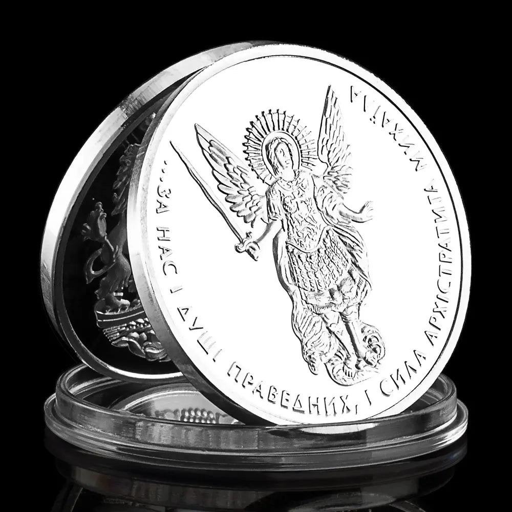 The Heart of The Righteous The Power of The Archangel Michael Is with Us Souvenir Coin Silvery Plated Commemorative Coin