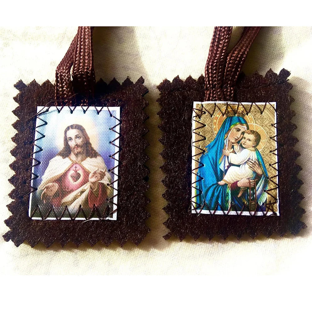 5Pcs/Lot Church Group Prayer Baptism Communion Sacraments Gifts Our Lady of Mt. Carmel and Sacred Heart of Jesus Scapular Badges