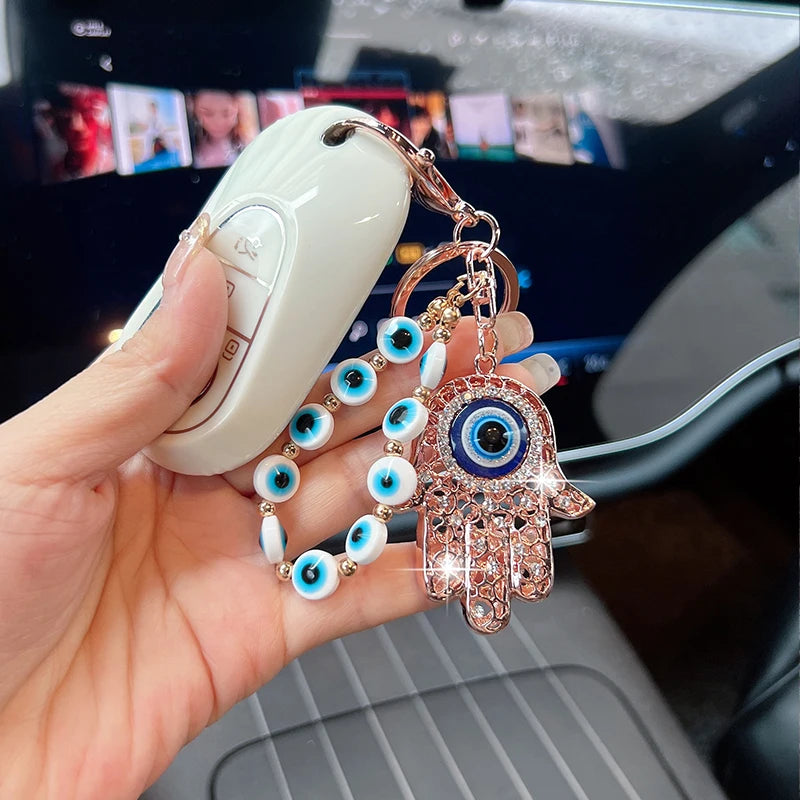 Diamond-studded blue eye keychain pendant creative evil eye shaped bag accessory car keychain