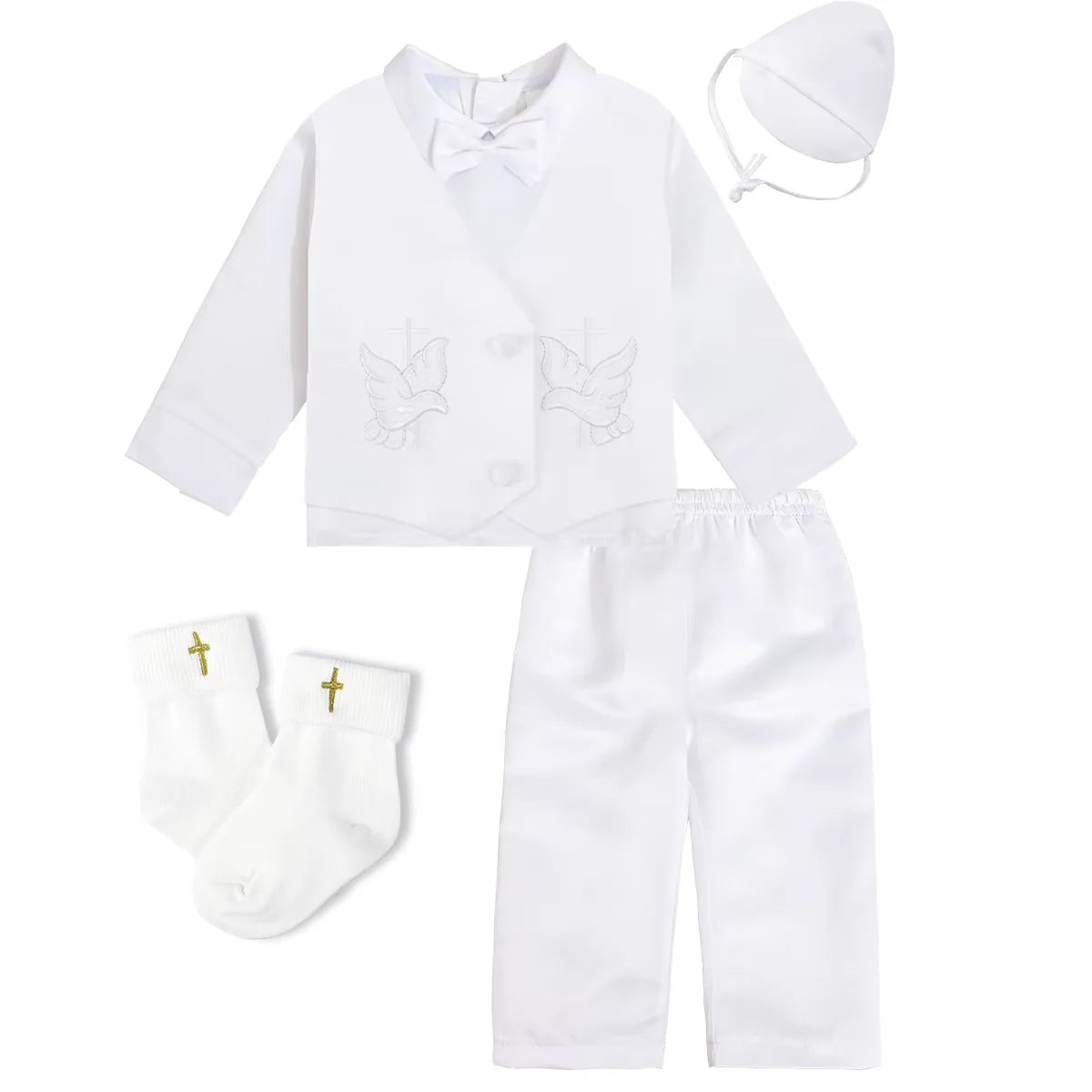 Baby Boys Baptism Outfits Infant Wedding Birthday Party White Cartoon Dove Newborn Formal Gentleman Suits Christening Clothes