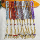 10mm Large Flower Beads 33pcs Glass Prayer Beads Muslim Tasbih Golden Tassel Handmade Rhombus Shape Retro Style Jewelry