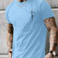 Summer men's 100% pure cotton casual loose fit plus size cross faith pattern printed round neck short sleeved T-shirt top