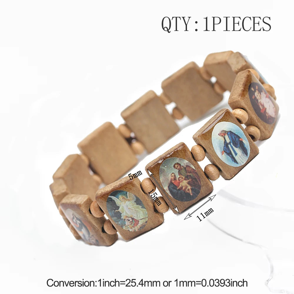 1PCS 3colors Saints Religion rosary Wooden Bracelets Fashion Wooden Jesus Bracelet Wooden Rosary Religious Jewelry For Womengifs