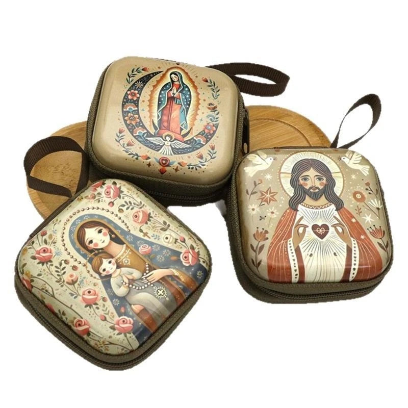 Catholic Rosary Religious Jewelry Storage Box Coin Purse Rosary Prayer Bag